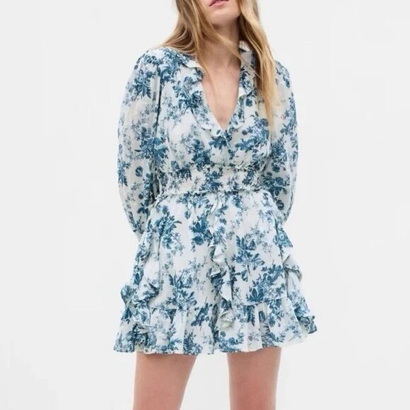 Gap x Love Shack Fancy Floral Mini Dress Blue White Size XS - Picture 1 of 9